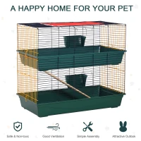 PawHut Cusca pentru iepuri cu 2 Niveluri cu Rampa, 3 Usi si 2 Alimentatoare(m-4)