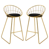 HOMCOM Set 2 Scaune Inalte, Suport pentru picioare, Perna de catifea, Poliester/Metal, 52.5x47x97cm, Negru/Auriu(m-1)