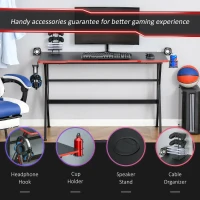 HOMCOM Birou pentru jocuri Birou Suport Computer cu Suporturi, Negru si Rosu(m-6)