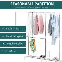 HOMCOM Suport pentru imbracaminte şi pentru Rufe Extensibil cu 3 nivele şi roti din Otel(m-4)