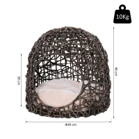 PawHut Pat pentru pisici din Nuiele Maro cu Perna Φ49 x 46 cm(m-3)