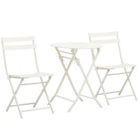 Outsunny Masuta cu Scaune de Gradina Pliabile din Otel Alba Set 3 Piese(m-1)