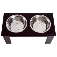 Pawhut Bol Dublu inaltat pentru Caini – Inox & MDF(m-11)