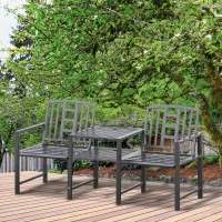 Outsunny Set 2 Scaune cu Masuta de cafea si gaura pentru Umbrela in metal, Negru(m-2)