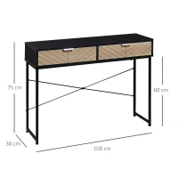 Consola Moderna HOMCOM pentru Hol si Sufragerie cu 2 Sertare Metalice 100x30x75cm - Negru(m-3)