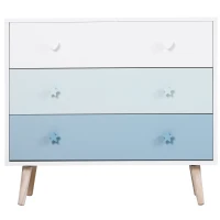 Homcom Mobilier Comoda cu Picioare din Lemn de Pin 3 Sertare Alb si Albastru 90 x 42 x 80cm(m-5)