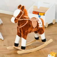 HOMCOM Căluț Balansoar din Lemn pentru Copii 3-6 Ani cu Sunet de Animal și Șa, 74x28x65 cm, Maro(m-13)
