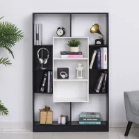 HOMCOM Biblioteca cu 3 Rafturi 8 Compartimente cubice Design Antirasturnare din Lemn Alb Negru(m-4)