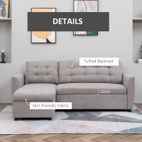 HOMCOM Canapea Extensibila pe Colt 3 locuri cu Sezlong Compartiment din Material Textil(m-7)