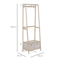 HOMCOM cuier cu raft, 58x36x168cm lemn natur(m-3)