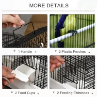 PawHut Cusca pentru Pasari din Metal cu Maner Tava Detasabila si Leagan(m-6)