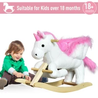 HOMCOM Cal tip Balansoar Unicorn cu Musica din Metal si Lemn 65x32x55cm(m-7)