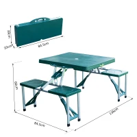 Outsunny Masa pentru Picnic cu 4 Scaune Pliabile tip Valiza in Aluminiu, Verde, 84.5x39x10cm(m-3)