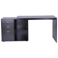 HOMCOM Masa de Birou de colt cu Sertar, pentru Birou si Casa, in Forma de L, Neagra(m-4)