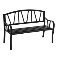 Outsunny Banca de Gradina din Metal Negru cu 2 Locuri Banca de Exterior(m-13)