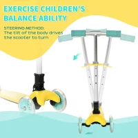 HOMCOM Trotineta Pliabila 3 Roti iluminata cu LED pentru baieti si fete 3-8 ani - Galbena/Verde(m-5)