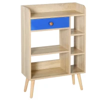 Homcom Etajera Librarie din Lemn cu Sertare Albastre si 5 Rafturi Asimetrice(m-1)