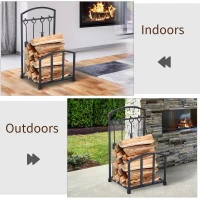 HOMCOM Suport pentru Lemne de Interior si Exterior din Metal cu Manere si 4 Unelte pentru Semineu Incluse - Negru(m-6)