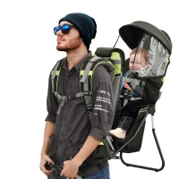 HOMCOM Rucsac Pentru Copil Pliabil Captusit Acoperis Centura de Siguranta Negru si Verde(m-4)