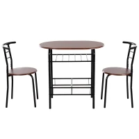 HOMCOM Set de Pranz 3 Piese Masa cu 2 Scaune Maro Lemn si Negru(m-4)
