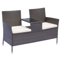 Outsunny Canapea de Gradina 2Locuri cu Masa si Perne in PE Rattan, 63x133x84cm, Maro(m-1)