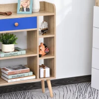 Homcom Etajera Librarie din Lemn cu Sertare Albastre si 5 Rafturi Asimetrice(m-7)