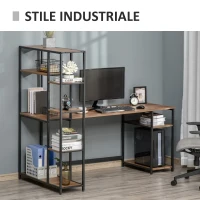 HOMCOM Birou cu biblioteca Stil Industrial, Metal/MDF, 170 x 90 x 148.5 cm, Negru/Maro(m-5)