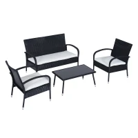 Outsunny Set de mobilier de grădină Outsunny din Rattan PE cu canapea, 2 fotolii cu perne și măsuță de cafea, negru(m-5)