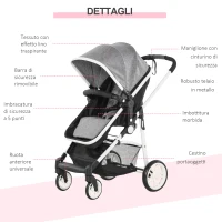 HOMCOM Carucior Dublu Ajustabil si Pliabil , Copii 0-36 luni, 15kg, 80x51x102cm Gri(m-8)
