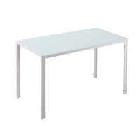 HOMCOM Masă Dreptunghiulară pentru 4 Persoane din Metal și Sticlă Securizată, 120x60x75 cm, Alb(m-1)