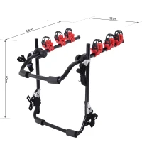 Homcom Suport Biciclete Posterior pentru Masina Pentru 3 Biciclete 40 kg in Otel si Alumini Negru 68x52x60cm(m-3)