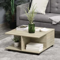 HOMCOM Masuta de Cafea din Lemn cu 2 Sertare, 2 Rafturi si Roti cu Frana, 70x70x35cm - Lemn(m-2)