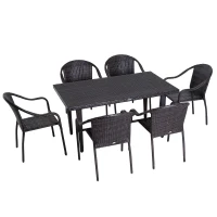 Outsunny Set Masa de Pranz si 6 Scaune Impletite cu Rattan Gradina Externa Maro(m-4)