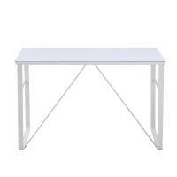 HOMCOM Birou pentru camera birou din metal alb si sticla securizata(m-4)