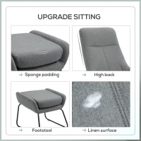 HOMCOM Set Fotoliu cu Pouf pentru picioare, Capitonate, din Metal si Tesatura Gri(m-5)
