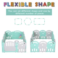 Homcom Gard pentru Copii 6-36 Luni Sigur Colorat Amuzant cu Usa Albastra si Gri 162 x 122 x 63cm(m-5)