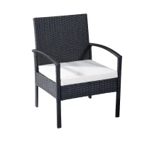 Outsunny Set Mobila in PE Rattan de Extern cu Masa, 2 Fotolii si Canapea cu Perne, Negru(m-9)