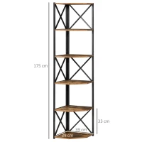 Homcom Biblioteca Colt Perete – Stil Industrial cu 5 Etajere(m-3)