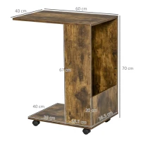 HOMCOM Masuta de Salon Noptiera Design in forma de C cu Raft Compartiment Lateral si Roti(m-3)