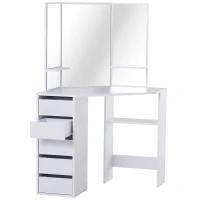 Homcom Masa Machiaj cu 3 Oglinzi Masa Make Up Alb 111x56.2x141.3cm(m-1)