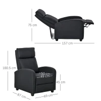 Homcom Fotoliu Relax – Negru, In, Rabatabil cu Taburet Inclus(m-3)