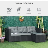 Outsunny Set Mobilier de Gradina Canapea cu 3 Locuri din Ratan PE si Suport pentru Picioare / Masuta(m-4)