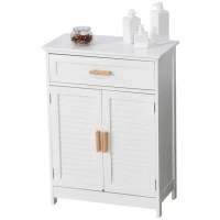kleankin Dulăpior de Baie Multifuncțional cu Ușă Dublă Articulată și Sertar Organizator Îngust, 59x29x80 cm, Alb(m-1)