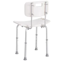HOMCOM Scaun de Duș Antiderapant cu Spătar și Înălțime Reglabilă pe 8 Poziții, 50,6x43x71-88 cm, Alb(m-14)