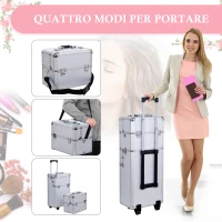 HOMCOM trolley make-up beauty case 35,5x23x86cm, argintiu(m-6)