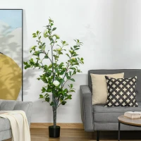 HOMCOM Planta Artificiala Arbore Camelia cu Ghiveci si 25 Flori pentru Interior si Exterior, Inaltime 150cm - Verde/Alba(m-2)