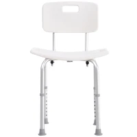 HOMCOM Scaun de Duș Antiderapant cu Spătar și Înălțime Reglabilă pe 8 Poziții, 50,6x43x71-88 cm, Alb(m-15)