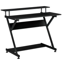 HOMCOM Masa Suport PC Economiseste Spatiu cu Raft Inaltat Monitor 100x60x85.5cm, Lemn Negru(m-1)