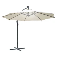 Outsunny Umbrela de Soare cu Brat, Manivela si 8 benzi LED cu Energie Solara(m-1)