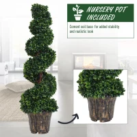 Outsunny Plantă Artificială Decorativă Buxus în Spirală cu Ghiveci Inclus, Ф32x120 cm, Verde(m-5)